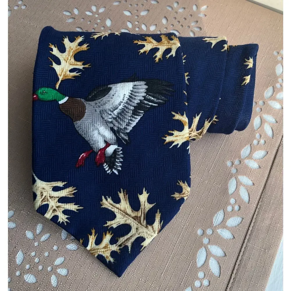 Reed St James Navy Blue Vintage Duck & Leaf Print Necktie